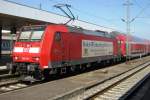 Am 25 September 2009 wirbt 146 115 für das Baden-Württemberg-Ticket in Basel Badischer Bahnhof.