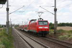 146 023 verlsst mit dem RE30 mit ziel Halle/Saale Hbf Zberitz am 22.7.20