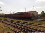 155 XXX mit einem Gterzug beim einfahren in den Bahnhof Delitzsch unt Bf am 5.8.15