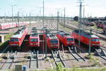 232 255, 185 370, 145 073, 185 165 und 233 127 abgestellt am Bw Halle G in Halle/Saale am 22.7.20