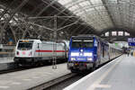 147 565 von DB Fernverkehr AG und 246 049 (246 011) der PRESS im Bahnhof Leipzig Hbf am 30.3.24