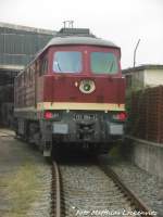 132 004 mit Schlusslichtern auf dem LEG Gelnde in Delitzsch am 3.9.15