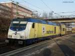 von der sonne angestahlt stand 246 009-5 mit den metronom nach hamburg am 04.02.14 im bhf harburg