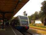 UBB GTW 2/6 mit ziel Swinemnde Centrum (PL) im Bahnhof Seebad Heringsdorf am 28.7.14