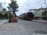 99 2322 der Mecklenburgischen Bderbahn Molli im Bahnhof Bad Doberan, Goethestrae am 13.7.14