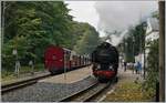 Die 99 2323-6 der Mecklenburgischen Bderbahn (Molli) kreuzt in Heiligendamm ihren Gegenzug.