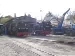 Blick auf die RBB 99 4011, 99 4801 & 99 4802 im Kleinbahn BW Putbus am 29.10.13