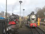 99 1781 und 99 4632 im Kleinbahn BW Putbus am 28.12.18