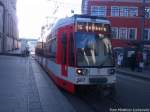 Wagen 607 als Linie 16 mit ziel Böllberg in der Haltestelle Marktplatz am 14.2.14