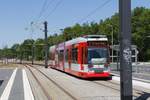 Wagen 636 der HAVAG als Linie 5 mit ziel Weinberg Campus an der Haltestelle Rennbahnkreuz am 29.6.19