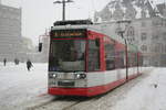 Wagen 654 verlsst die Haltestelle Marktplatz am 8.2.21