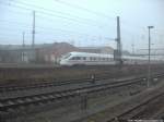 BR 411 als ICE 1609 mit ziel Mnchen Hbf beim Verlassen des Bahnhofs Stralsund Hbf am 6.3.14