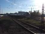 BR 411 beim verlassen des Bahnhofs Halle (Saale) Hbf in Richtung Berlin am 1.11.14