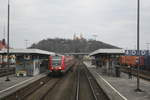 Blick aus der 218 105 auf den 612 XXX im Bahnhof Schwandorf am 23.3.21