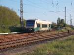 PRESS VT650 032 fotografierte ich,am 14.Mai 2015,als Dieser in Bergen/Rügen nach Putbus abzweigte.
