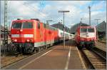 Die DB 181 219-7 und 215-5 in Karlsurhe.