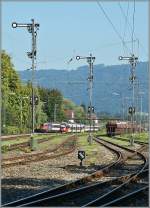 �BB Talent als S-Bahn Vorarlberg und SBB EC von Z�rich nach M�nchen im deutschen Bahnhof Lindau Reutin.