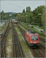 �BB 1116 091-8 und eine weitere im Bahnhofsvorfeld von Lindau Hbf.
20. Sept. 2011