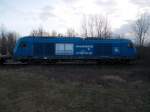 253 015,von der PRESS,am 03.März 2015,auf dem Zufahrtsgleis zum neuen Anschluß Gewerbegebiet in Mukran.