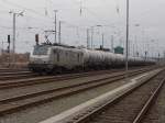 Mit einem Kesselzug aus Stendell fuhr die PRIMA 37030,am 15.März 2015,durch den Stralsunder Hbf Richtung Rostock.