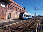 So sieht die Ausfahrt aus dem Stralsunder Hbf aus.Hier erwischte ich,am 01.April 2016,den UBB 646 112.