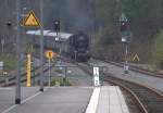 Bahnsteig in Annaberg Buchholz S�d, ein seltener Gast 50 3616-5 aus Schwarzenberg kommend,f�hrt am rechten Gleis ein.04.10.2014 , 11:06 Uhr.