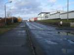 Der ehmalige,unbeschrankte Bahn�bergang von ehmaligen Anschlu�bahn im Industriegel�nde von Bergen/R�gen am 16.Februar 2014.