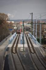 Blick von der Br�cke auf die Br�cke , Ellbr�cke in Mei�en.