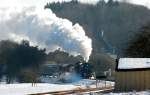 52 1360 der Eisenbahnfreunde Vienenburg mit einem Sonderzug der Eisenbahnfreunde Treysa bei Berzhahn am 07.02.2015.Fotograf war mein Vater.