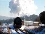 52 1360 der Eisenbahnfreunde Vienenburg mit einem Sonderzug der Eisenbahnfreunde Treysa bei Berzhahn am 07.02.2015.Fotograf war mein Vater.