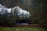 Die Lok  Speyerbach  des Eisenbahnmuseum Neustadt war am 30.11.2014 mit einem Sonderzug auf dem Kuckucksb�hnel bei Breitenstein unterwegs.