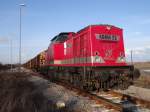 202 240-8 ist am 24.03.14 mit einem Holzzug in Friesau zusehen.