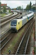 Mit der ER 20 007 an der Spizte verl�sst ein  Alex  verl�sst Lindau Hbf.