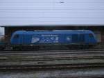 Mit der Rolandseite stand der PRESS Eurorunner 253 015,am 13.Januar 2014,am G�terboden von Bergen/R�gen.