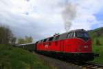 Lok 20 (228 501) der WFL hing am Zugschlu� vom Schokoladen-Express   Nossen-Schmalkalden und zur�ck.Hier bei der Ausfahrt Steinbach-Hallenberg.Aufgenommen am 19.April.2014