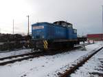 Die Einzige Rangierlok im Mukraner Normalspurteil ist die an BalticPort Mukran vermietete EGP V60.08 die hier,am 07.Februar 2015,in der Mukraner Werkstatt stand.