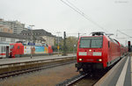 146 005 bei der Einfahrt mit der RB 60 nach Frankfurt.