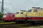 103 101-2, 103 235-8 und E03 001 (v.l.n.r) abgestellt an der Drehscheibe in Koblenz beim Sommerfest am 13.06.2015