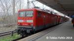 114-039 steht mit Doppelstockwagen in Braunschweig Hbf.