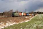 151 124 (SRI) zu sehen mit dem Containerzug von Glauchau/Sachs.