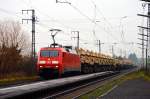 152 027-9 durchf�hrt mit einem Panzerzug den Bahnhof Weiterstadt am 13.12.2014