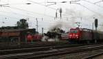 364 869-8,52 4867(Historische Eisenbahn Frankfurt) und 185 399-9 im Bahnhof Darmstadt Kranichstein am 27.Mai.2014