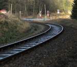 Die Ausfahrt aus dem Bahnhof Drei Annen Hohne in Richtung Brocken am 10.Jan.2014