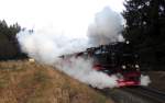 99 7234-0 bei der Ausfahrt aus Drei Annen Hohne am 10.Jan.2014