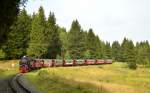 99 7235-7 kurz vor dem ehemaligen Bahnhof Sorge mit N 8929 am 12.08.2015.