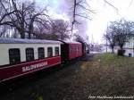 Mecklenburgische B�derbahn  Molli  bei der Einfahrt in den Bahnhof Bad Doberan am 13.4.13 