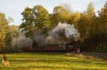 99 1590-1 bei der Ausfahrt aus Steinbach mit einem Sonderzug am 24.10.2015.