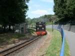 P 223 Binz-G�hren,gezogen von 99 1784,erreichte am 04.August 2013,das Ostseebad Sellin.