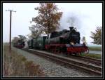 99 4801 bei der �berholung von 99 608 im Kreuzungsbahnhof Posewald am 13.Okt.2013
