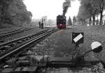 99 608 im Bahnhof Binz mit einer Weiche am 13.Okt.2013